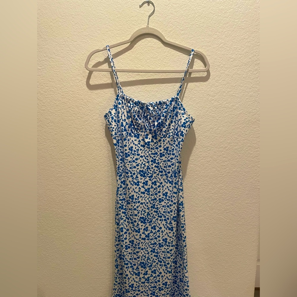 Long white and blue midi dress